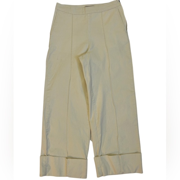 Rachel Comey Off-White Cropped Wide Cuff Pants Side Zip Pockets Front Seam Sz 0 - Picture 1 of 12
